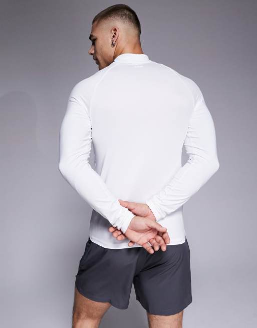 4505 - Icon - Top a maniche lunghe base layer da allenamento attillato e accollato in tessuto quick dry bianco, 3 di 4