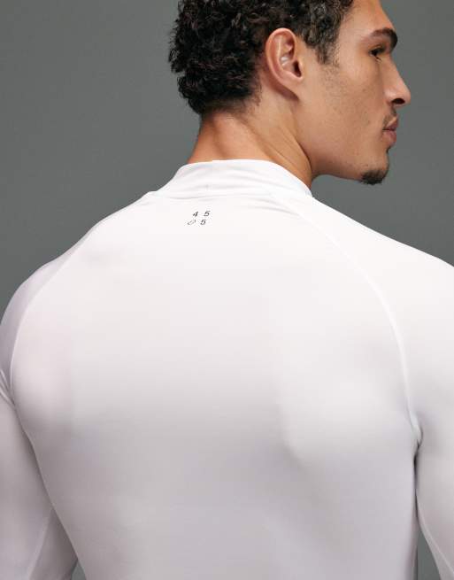 4505 - Icon - Top a maniche lunghe base layer da allenamento attillato e accollato in tessuto quick dry bianco, 5 di 5