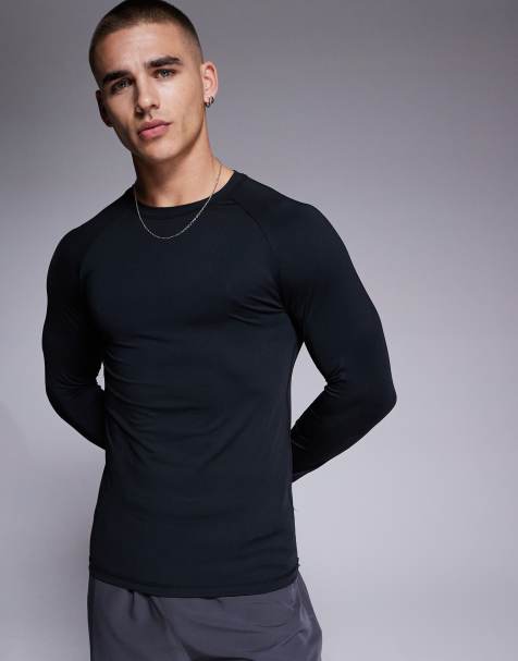 4505 - Icon - Top a maniche lunghe base layer da allenamento attillato in tessuto quick dry nero - view 1