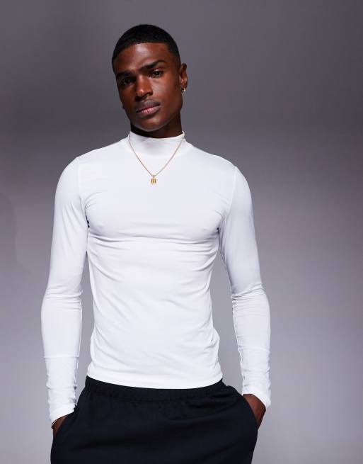 4505 - Icon - Top base layer a maniche lunghe da allenamento attillato bianco accollato 