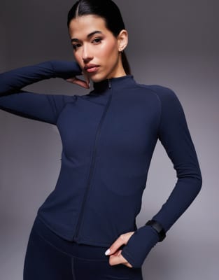 4505 - Icon - Top de sport doux à manches longues et fermeture éclair - Marine foncé-Bleu marine