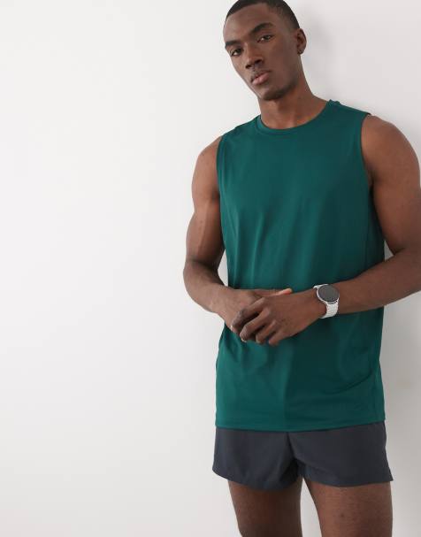 4505 - Icon - Top senza maniche da allenamento in rete quick dry verde bottiglia - view 1