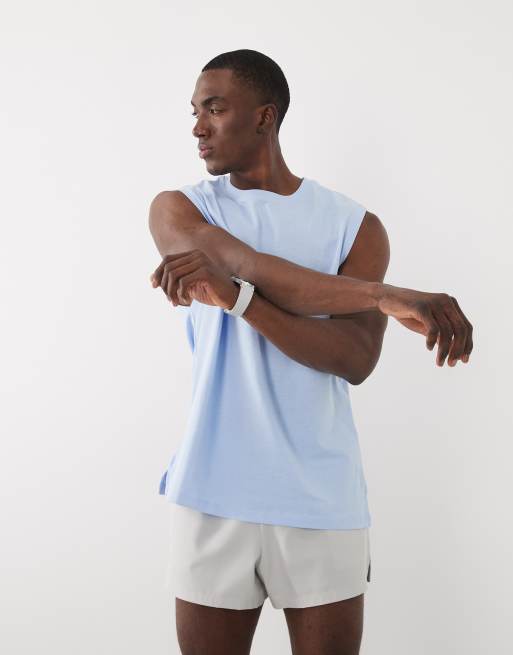 4505 - Icon - Top senza maniche da allenamento oversize in cotone azzurro ad asciugatura rapida, 2 di 5