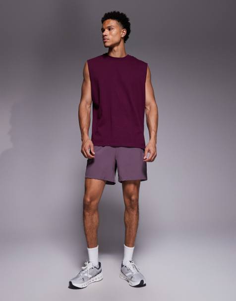 4505 - Icon - Top senza maniche da allenamento oversize in cotone bordeaux slavato ad asciugatura rapida - view 1