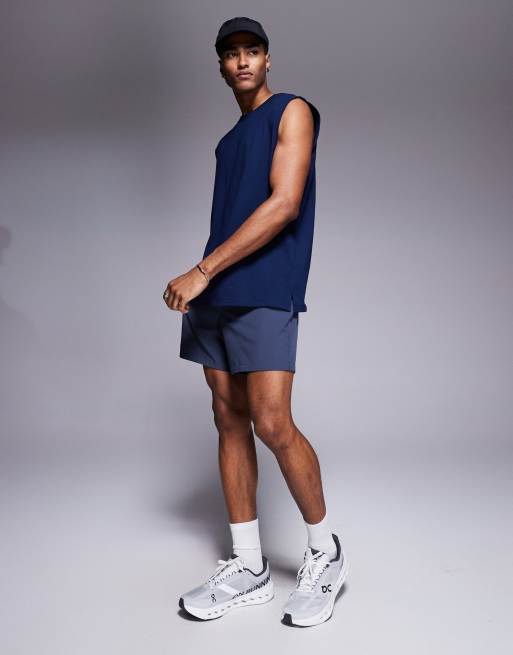 4505 - Icon - Top senza maniche oversize da allenamento in cotone blu navy con finitura quick dry , 3 di 4