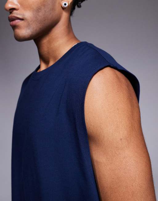 4505 - Icon - Top senza maniche oversize da allenamento in cotone blu navy con finitura quick dry , 4 di 4
