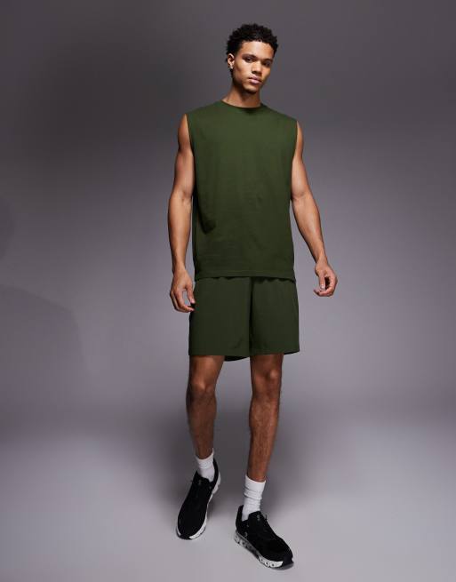 4505 - Icon - Top senza maniche oversize da allenamento in cotone kaki slavato con finitura quick dry, 2 di 5
