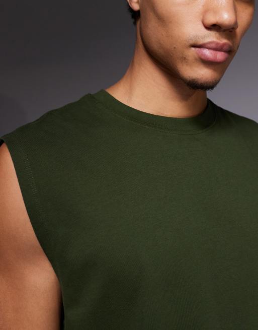 4505 - Icon - Top senza maniche oversize da allenamento in cotone kaki slavato con finitura quick dry, 5 di 5