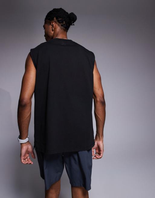 4505 - Icon - Top senza maniche oversize da allenamento in cotone nero con finitura quick dry  , 3 di 4
