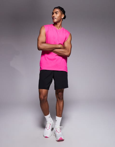 4505 - Icon - Top senza maniche oversize da allenamento in cotone rosa acceso con finitura quick dry - view 1