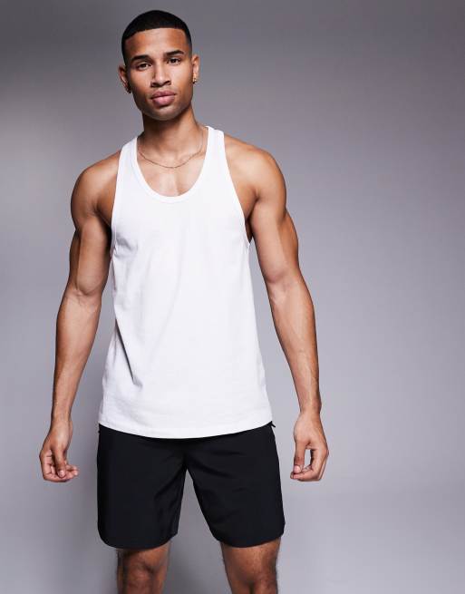 4505 Icon training cotton stringer tank top with quick dry finish in white 