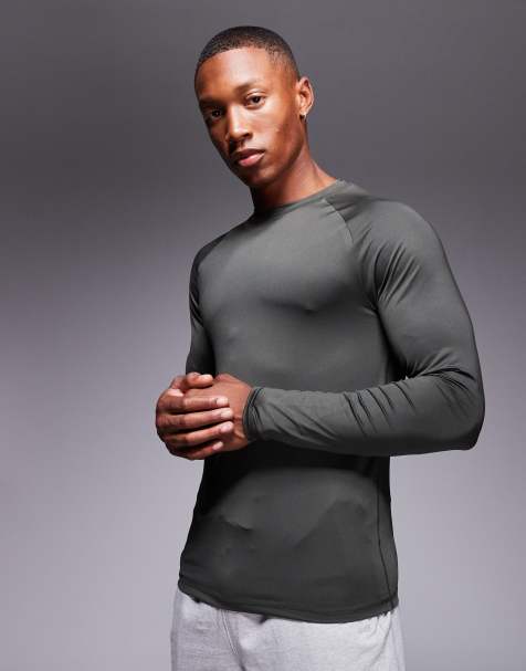 4505 Icon training long sleeve muscle fit base layer in khaki green - view 1