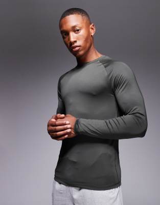 4505 Icon training long sleeve muscle fit base layer in khaki-Green φωτογραφία