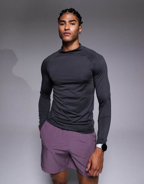 4505 Icon training long sleeve muscle fit base layer top with mock neck in charcoal - view 1