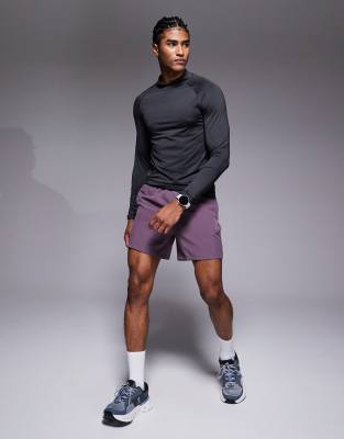 4505 Icon Training Long Sleeve Muscle Fit Base Layer Top With Mock Neck In Gray