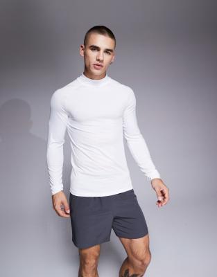 4505 4505 Icon training long sleeve muscle fit base layer with mock neck in white