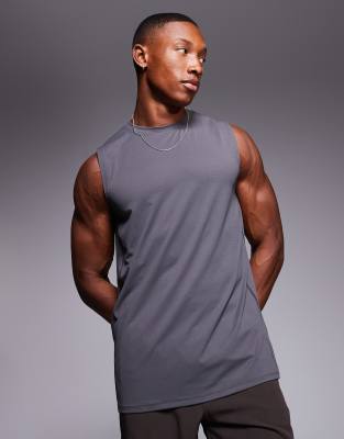 4505 Icon training quick dry sleeveless tank top in charcoal-Gray