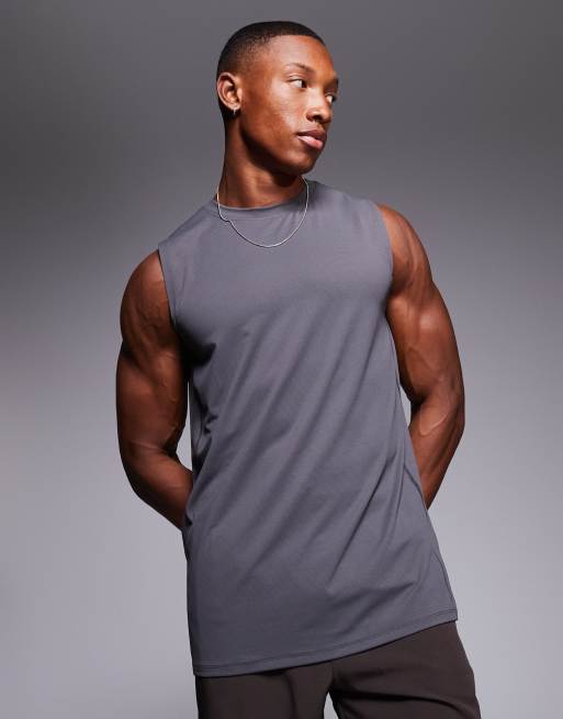4505 Icon training quick dry sleeveless tank top in charcoal 