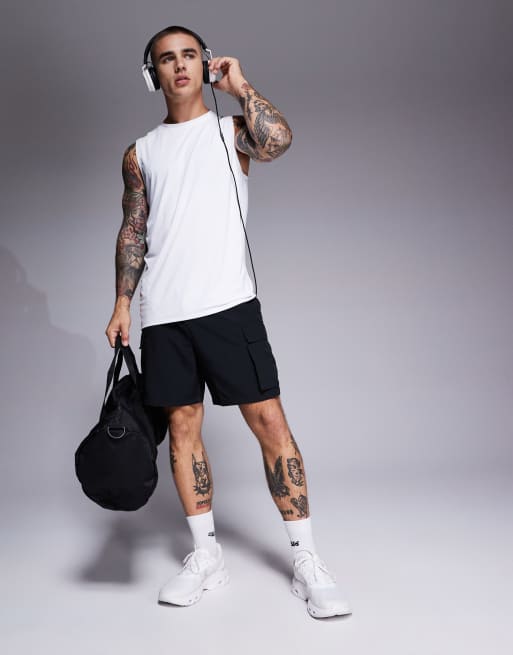 4505 Icon training quick dry sleeveless tank top in white 