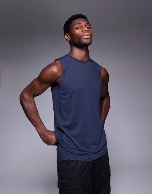 4505 Icon training sleeveless tank with quick dry in midnight navy