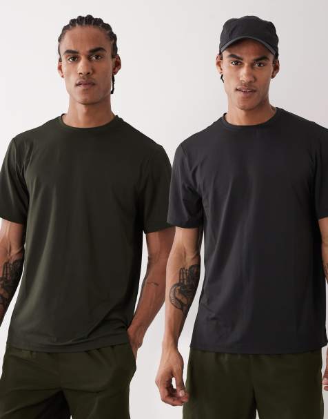 4505 Icon training t-shirt with quick dry 2 pack in black and khaki - view 1