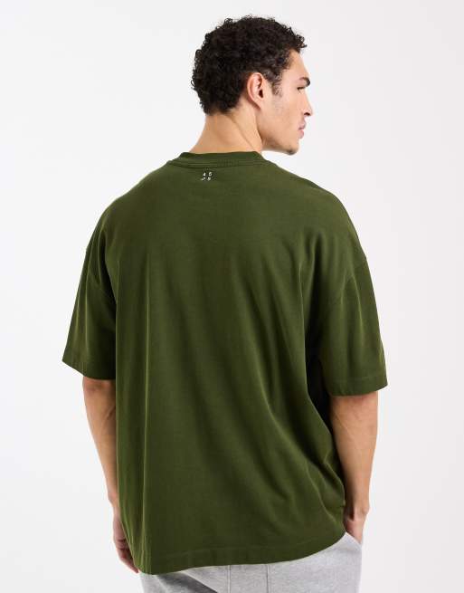 4505 - Icon - Vasket kakigrøn oversized T-shirt i kraftigt bomuld med hurtigttørrende finish, 5 af 5