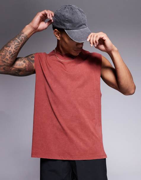4505 - Icon - Vasket rustfarvet oversized trænings-tanktop i bomuld med hurtigttørrende finish - view 1