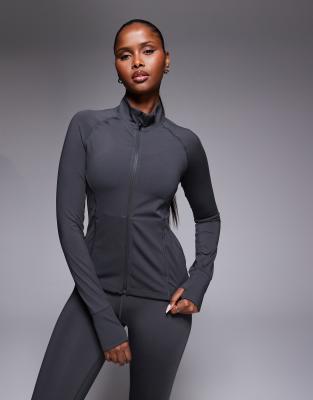 Icon - Veste de sport zippée sculptante à manches longues avec poches zippées - Gris fumée 32