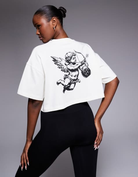 4505 Icon - Vintage-hvid cropped T-shirt med print på ryggen i kraftig bomuld - view 1