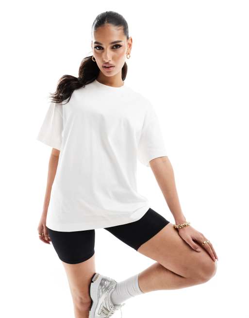 4505 - Icon - Vintage-hvid oversized hurtigttørrende T-shirt i kraftigt stof i firkantet pasform