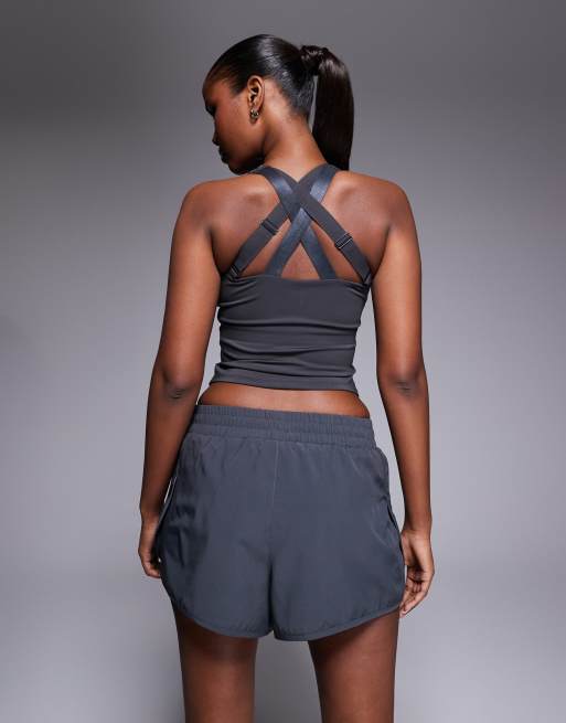 4505 Icon woven run short with zip pockets in smoke grey, 3 of 5