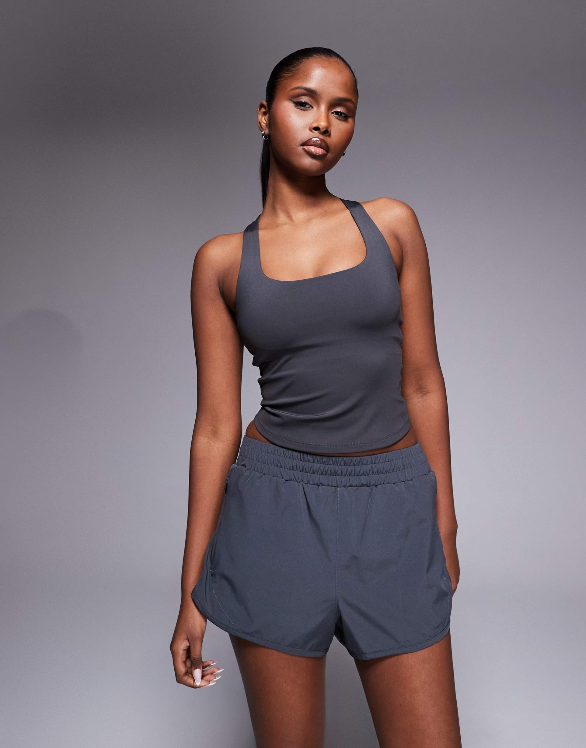 4505 icon woven running shorts with zip pockets in smoke gray