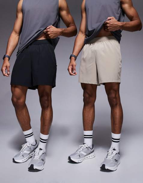 4505 Icon 5 inch quick dry training shorts with zip pockets 2 pack in black and stone