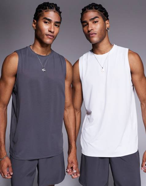 4505 – Icon – Zestaw 2 szybkoschnących siateczkowych sportowych topów bez rękawów w kolorach grafitowym i białym - view 1