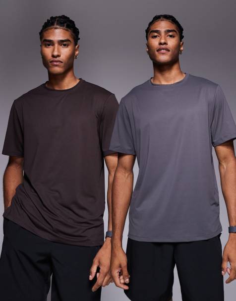 4505 Icon training t-shirt with quick dry 2 pack in coffee and graphite