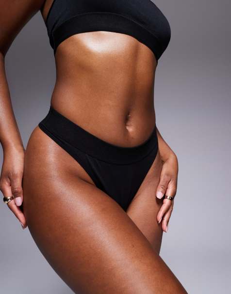 4505 Intimate seamless rib knit active thong in black - view 1