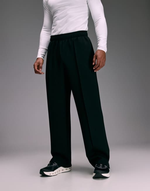 4505 joggers tecnici a gamba ampia con piega stirata neri, 3 di 5