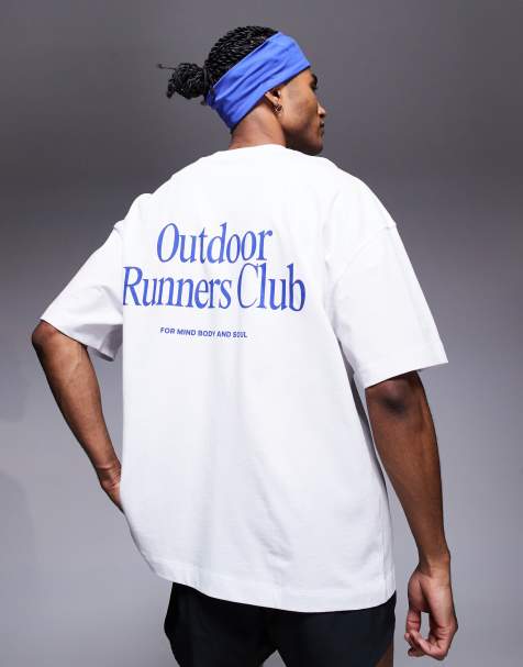 4505 – Kastiges Oversize-T-Shirt aus Baumwolle in Weiß mit schnell trocknender Beschichtung und „Outdoor Runner“-Rückenprint - view 1
