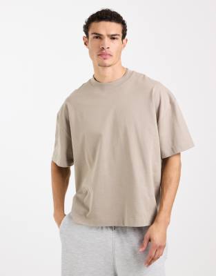 Kastiges, schweres Oversize-T-Shirt aus Baumwolle in Greige mit überschnittenen Schultern und schnelltrocknendem Finish-Neutral Neutral M