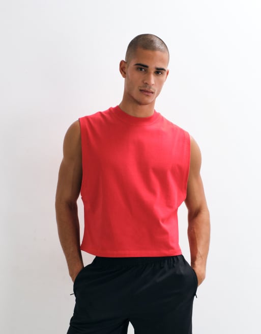 4505 katoenen cropped lifting tank met sneldrogende afwerking in diep rood, 4 van 5