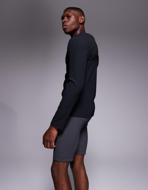 4505 - Koksgrå ribstrikkede baselayer-leggingshorts med telefonlomme, 3 af 5