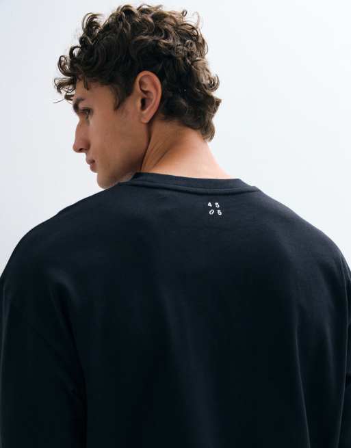 4505 kraftig bomulds-langærmet T-shirt med krympet boxy pasform og hurtigttørrende finish i sort, 2 af 5