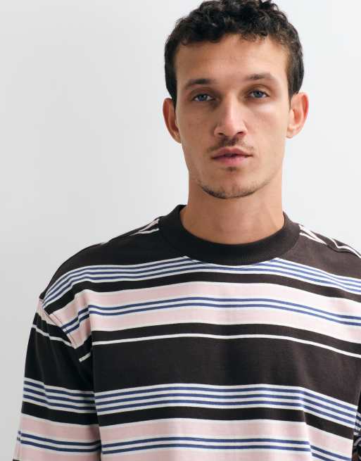 4505 kraftig bomulds oversized langærmet T-shirt med quick dry-finish i brun stribe, 2 af 5