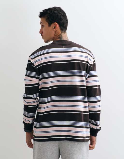 4505 kraftig bomulds oversized langærmet T-shirt med quick dry-finish i brun stribe, 4 af 5