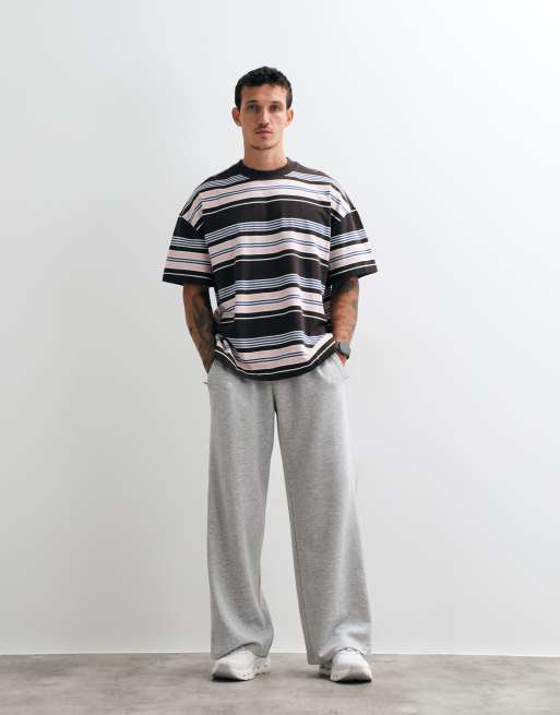 4505 kraftig bomulds oversized T-shirt med hurtigtørrende finish i brun stribe, 3 af 5