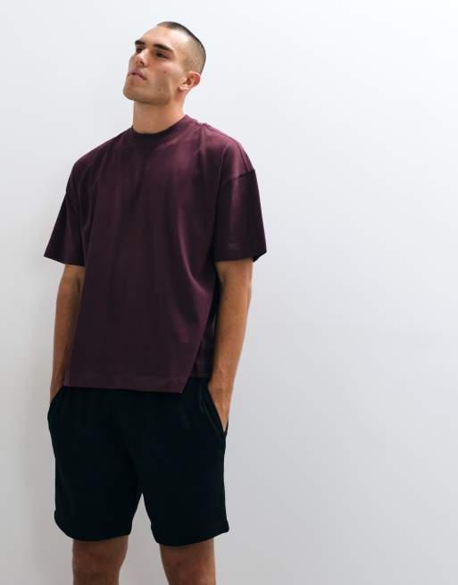 4505 kraftig bomulds oversized T-shirt med print på ryggen i maroon, 5 af 5