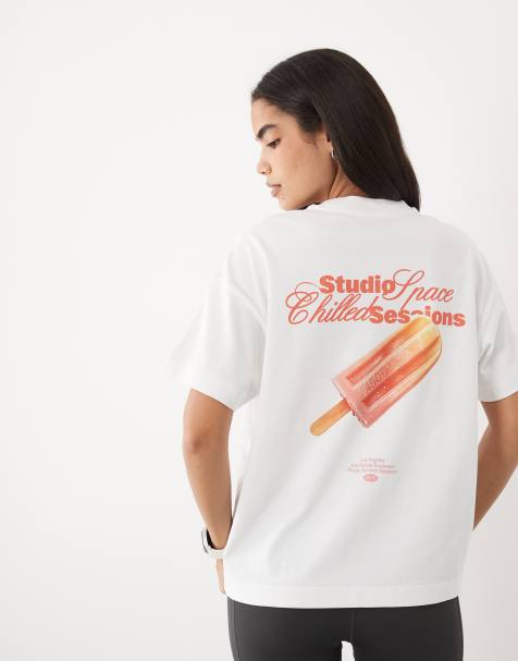 4505 kraftig bomullsoversize-t-shirt med glassprint på ryggen i vitt - view 1