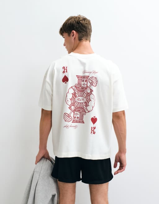 4505 kraftig bomullsoversize-t-shirt med tryck på ryggen i vintagevit, 1 av 5