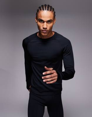 Langärmliges Thermo-Baselayer-Laufshirt in Schwarz Schwarz S