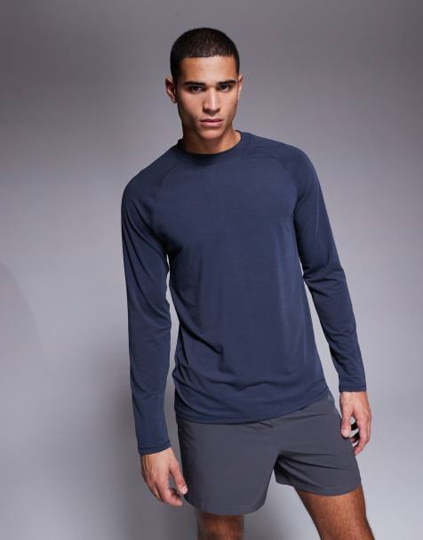 4505 – Langärmliges Trainings-Shirt aus Funktionsjersey in dunklem Marineblau mit schmalem Schnitt und Stehkragen - view 1